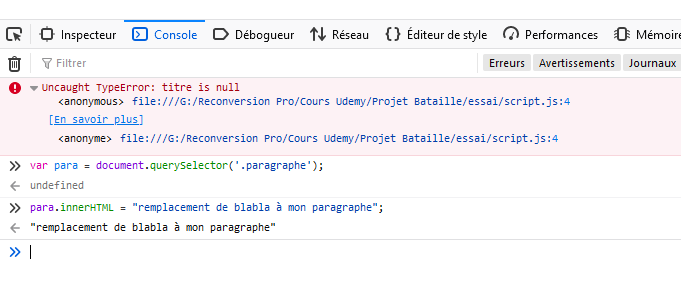 document.querySelector is NULL - tentative de manipuler querySelector ...