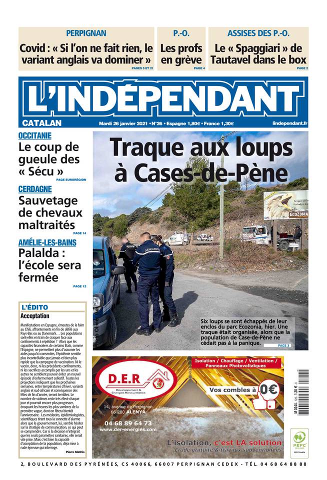 L'Indépendant (3 Éditions) Du Mardi 26 Janvier 2021