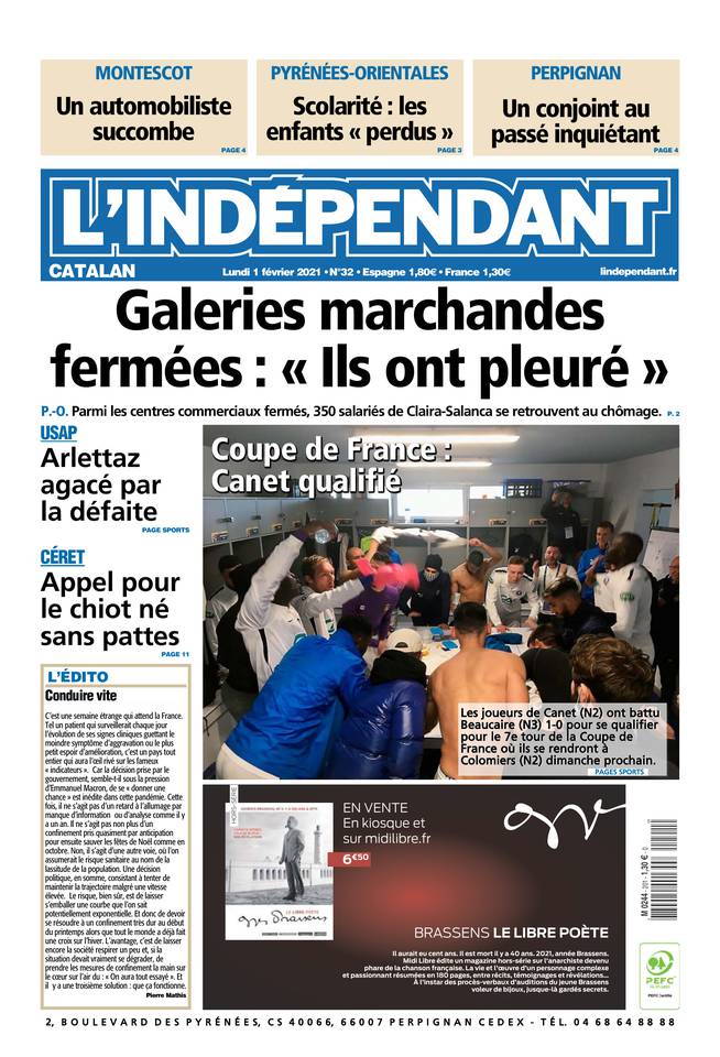 L'Indépendant (3 Éditions) Du Lundi 1er Février 2021