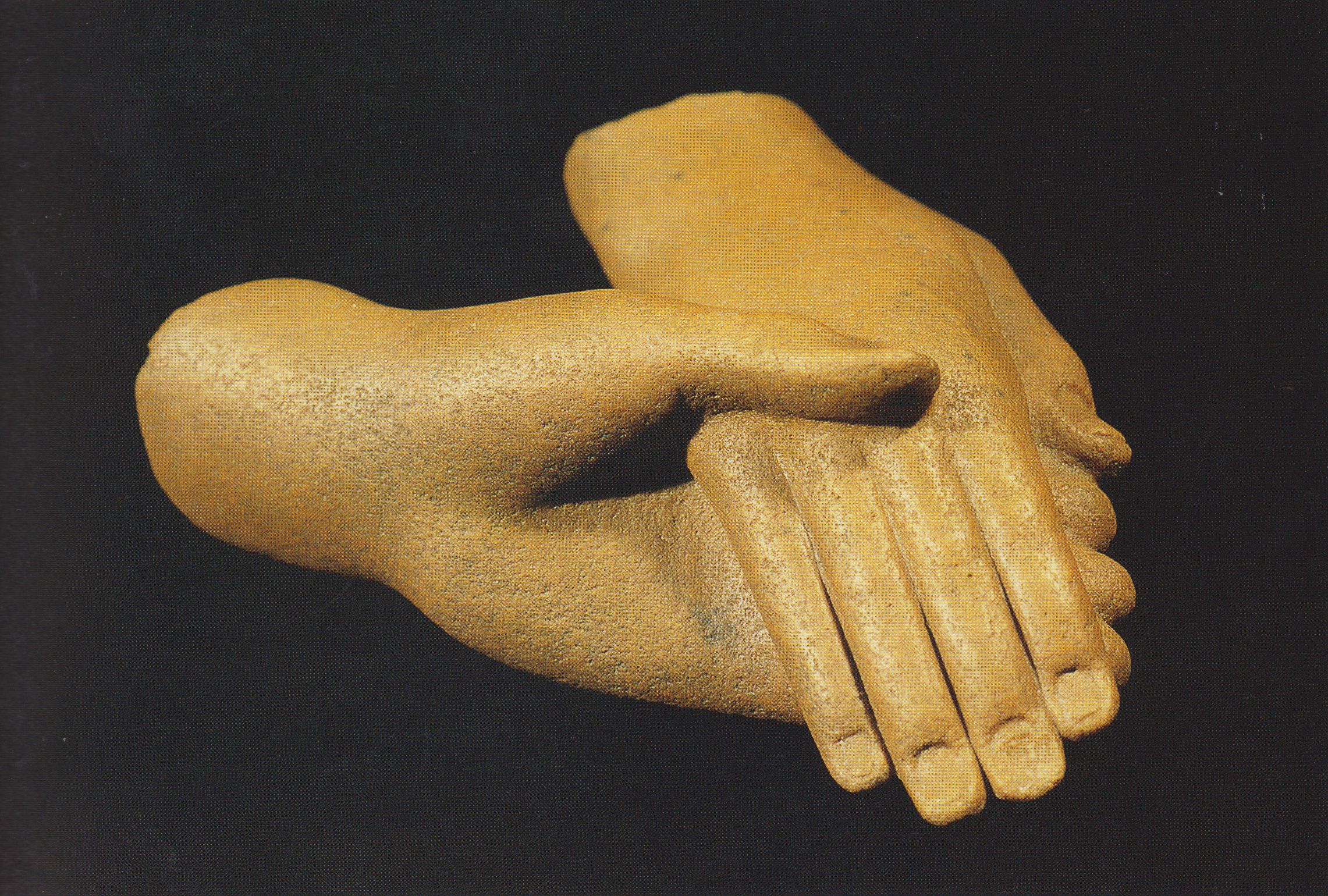 Fragment de deux mains appartenant probablement à Akhenaton et Néfertiti - Tell el-Amarna XVIIIè dynastie