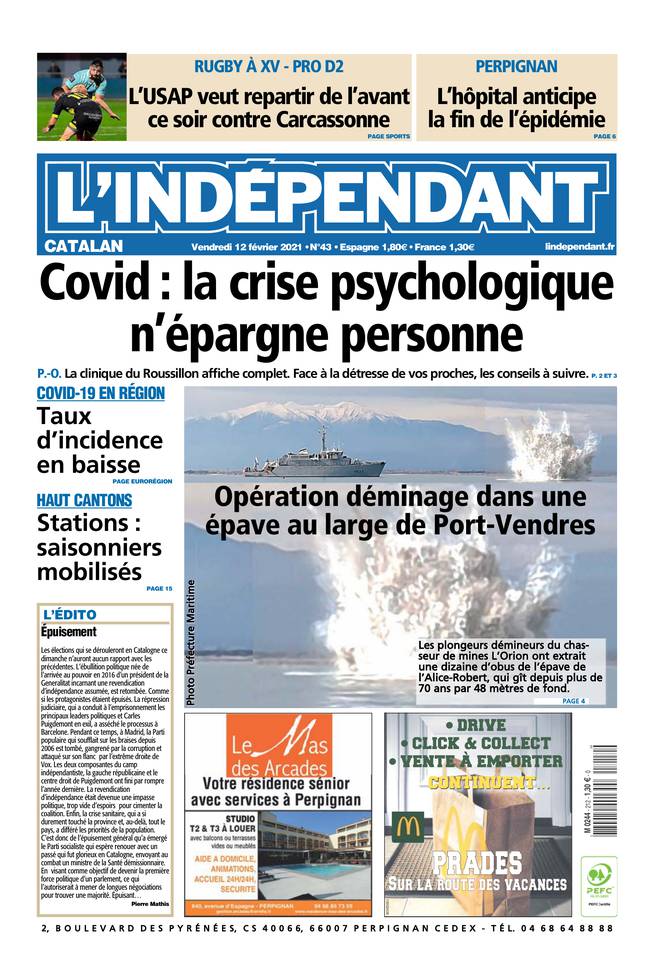 L'Indépendant (3 Éditions) Du Vendredi 12 Février 2021