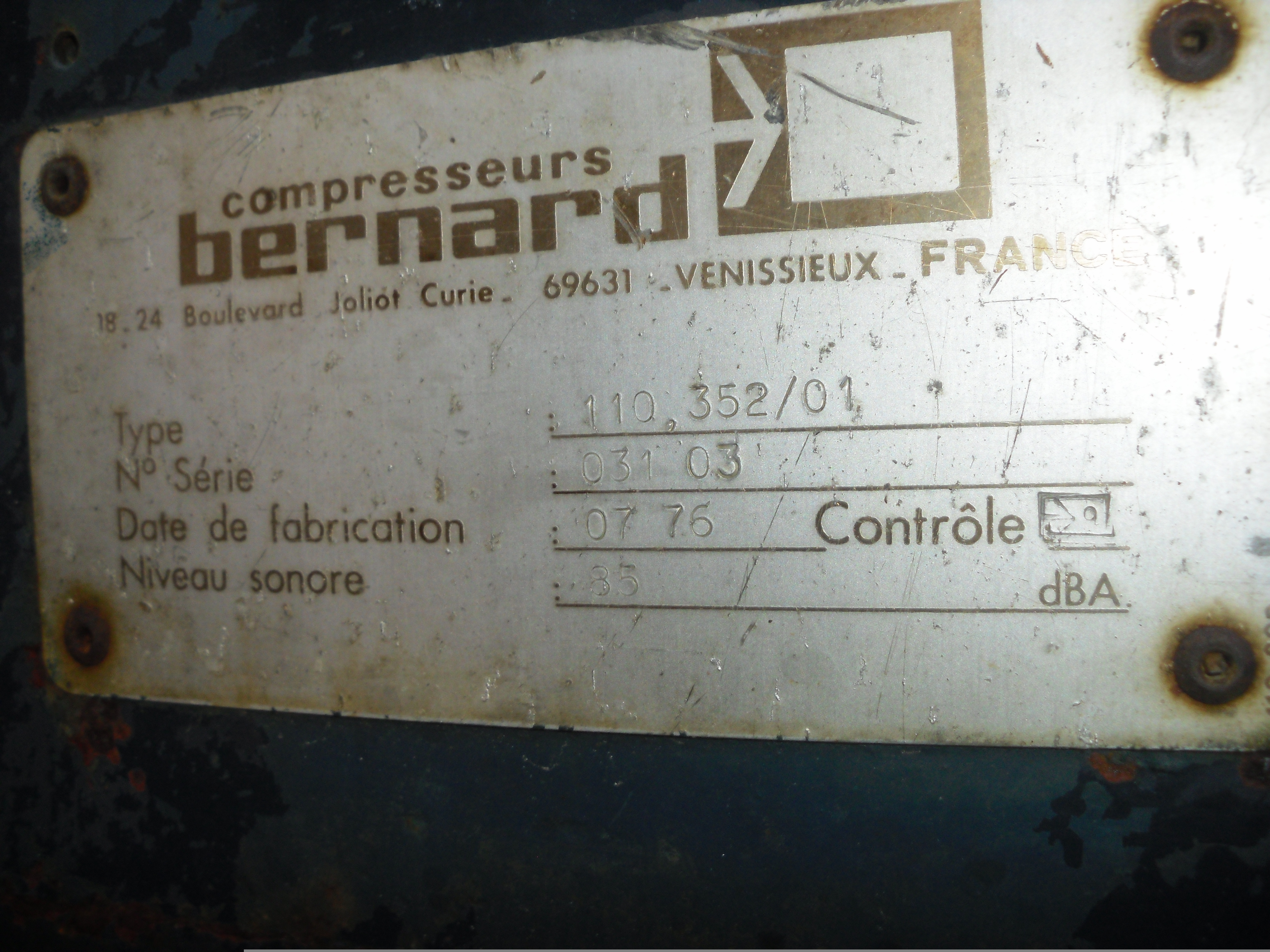 problème de régulation sur un compresseur Bernard de 1976 Ftat