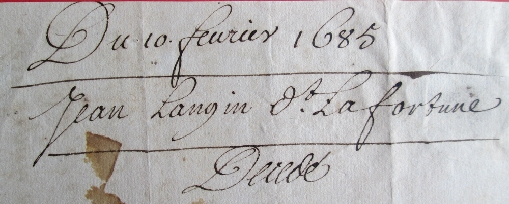 Certificat de 1684 pour le sergent Lafortune Ftlq