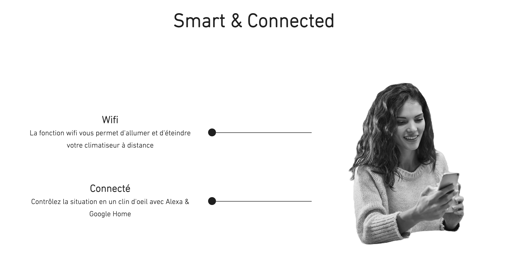 Smart & connected : une fonction wifi pour allumer et éteindre le climatiseur à distance. Un climatiseur connecté que vous pouvez contrôler avec Google Home ou Alexa