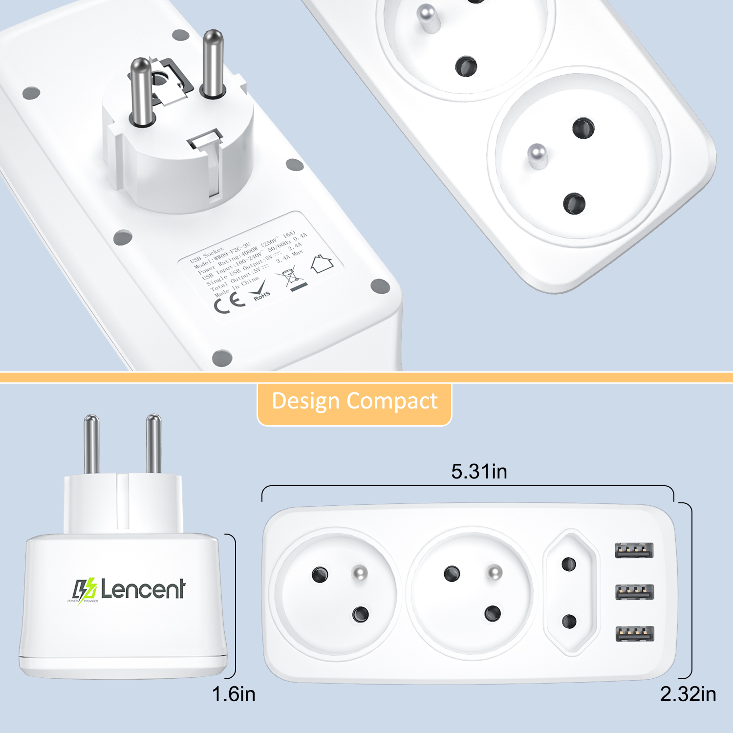 LENCENT Prise USB Secteur Multiple, Chargeur USB Multiprise,5 En 1 ...