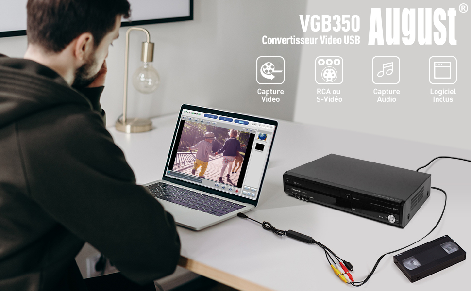 Enregistreur Boîtier d'acquisition Audio, Vidéo Capture Convertisseur Audio  Vidéo USB 2.0, VHS Analogique vers Numerique pour Windows  10/8/7/VHS/DVD/VCR/Vista