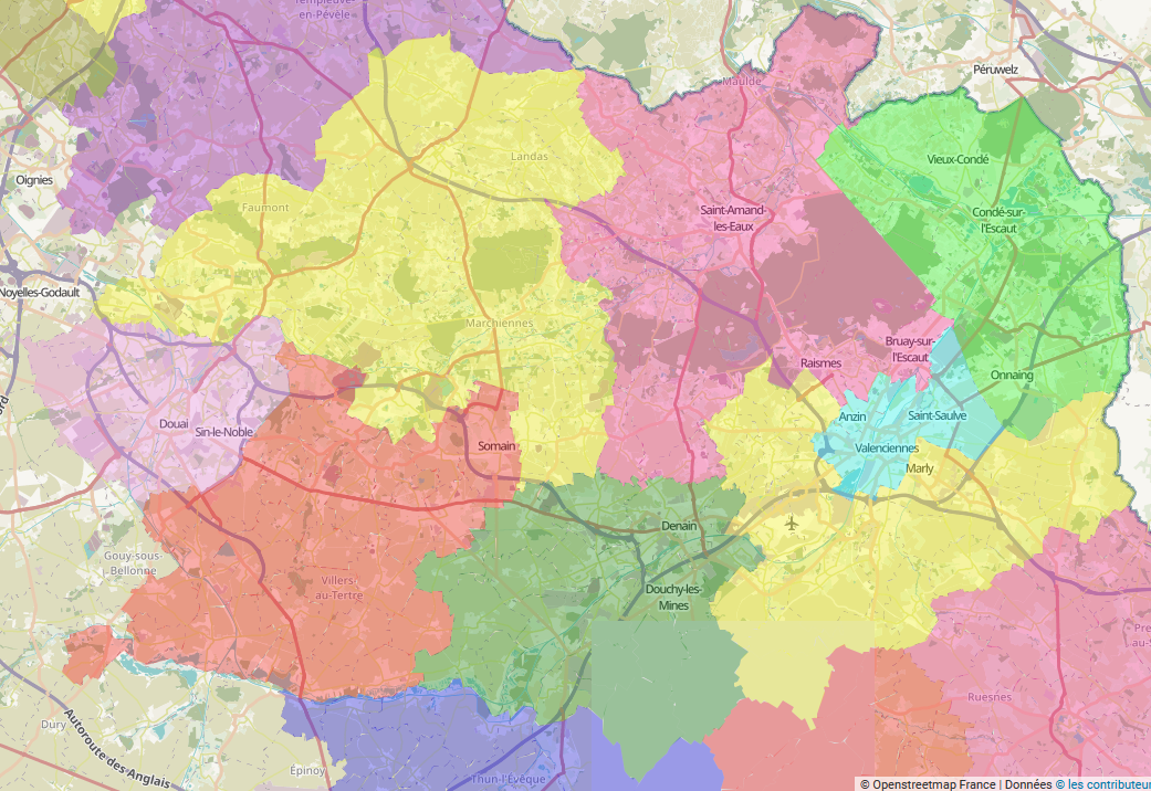 Douai and Valenciennes arrondissements with 5 constituencies