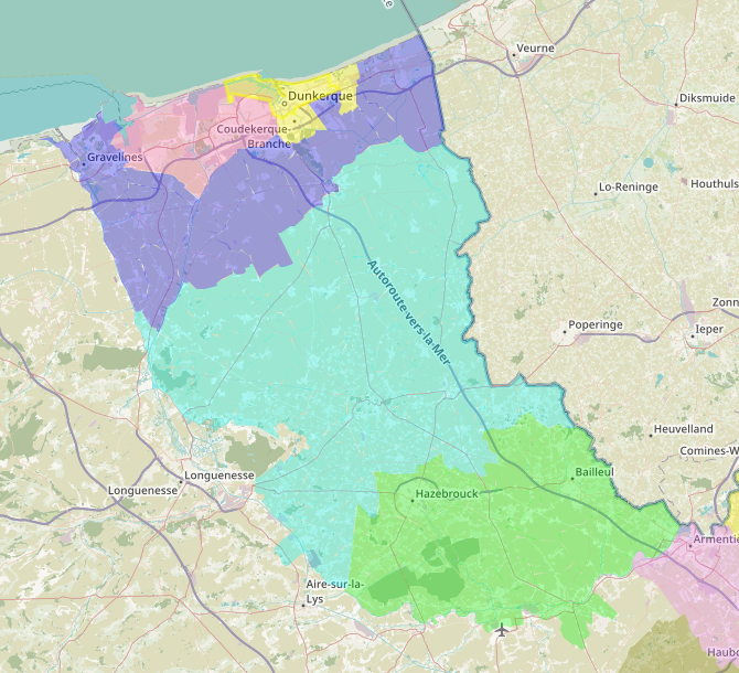 Dunkerque arrondissement with 5 constituencies