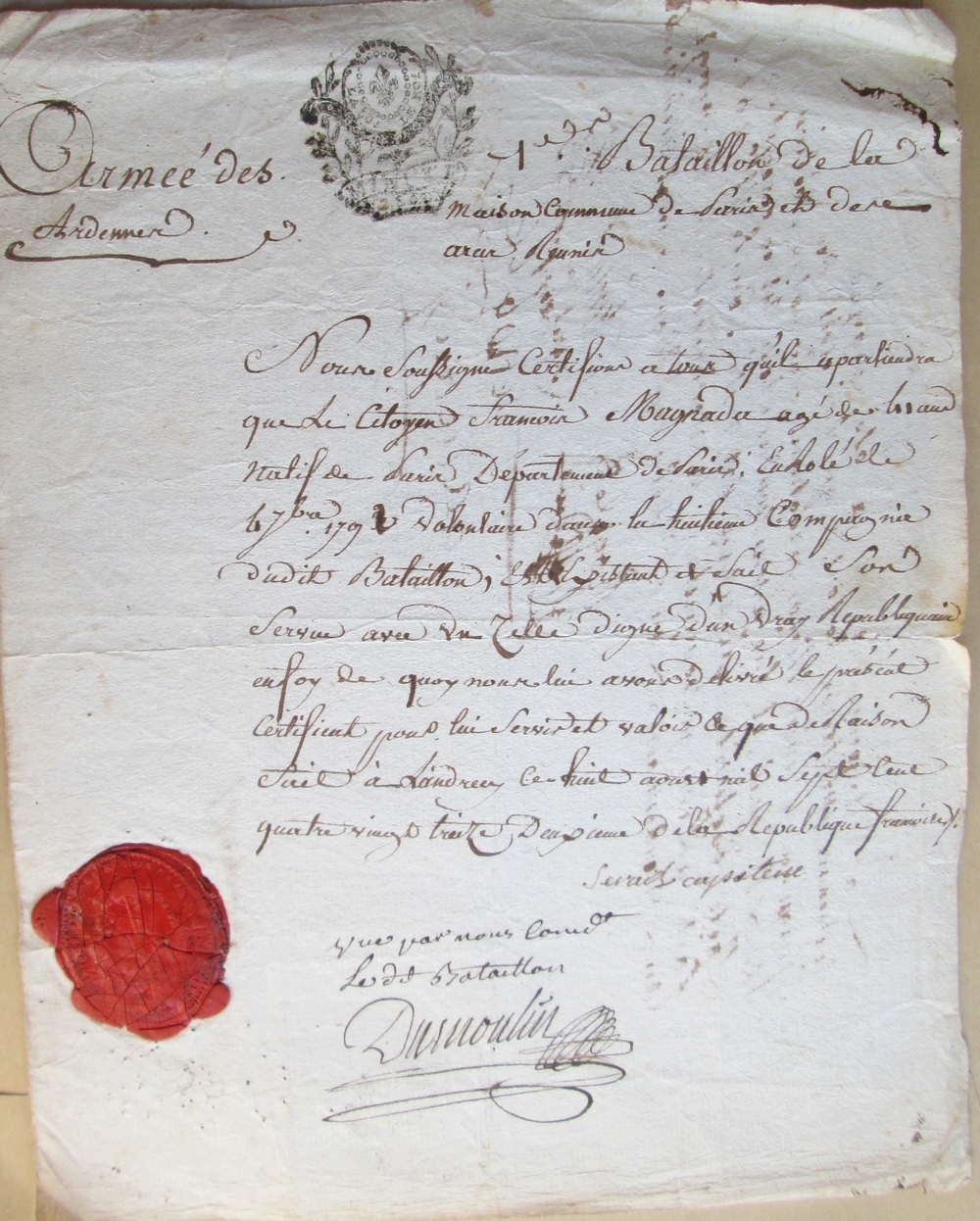 Certificat de la Maison commune de Paris et des Arcis 1793 Kiy8