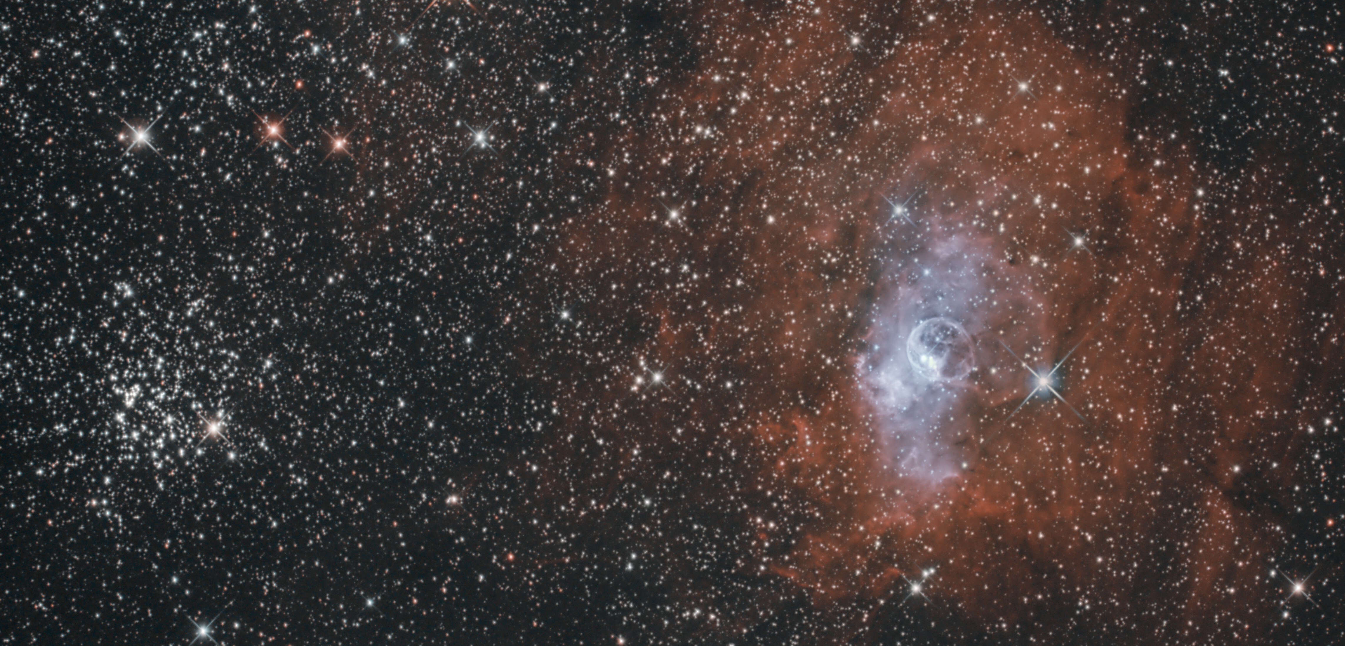NGC 7635 + NGC 7654 - nébuleuse de la bulle + amas poivre et sel 6kg4