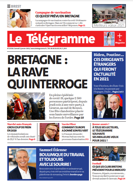 Le Télégramme (3 Éditions) Du Samedi 2 Janvier 2021