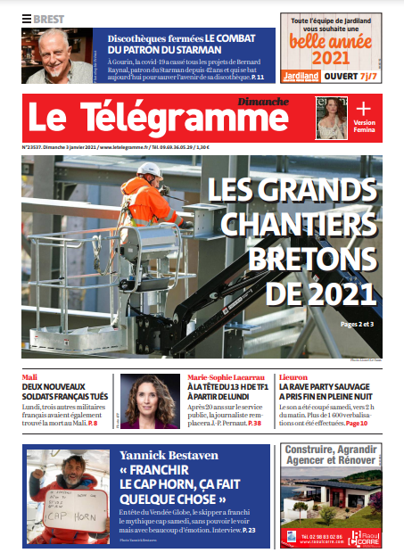 Le Télégramme (3 Éditions) Du Dimanche 3 Janvier 2021