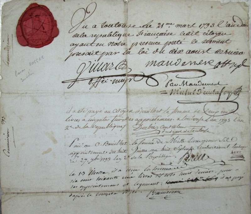 Commission de capitaine général des charrois des armées 1793 X3iy