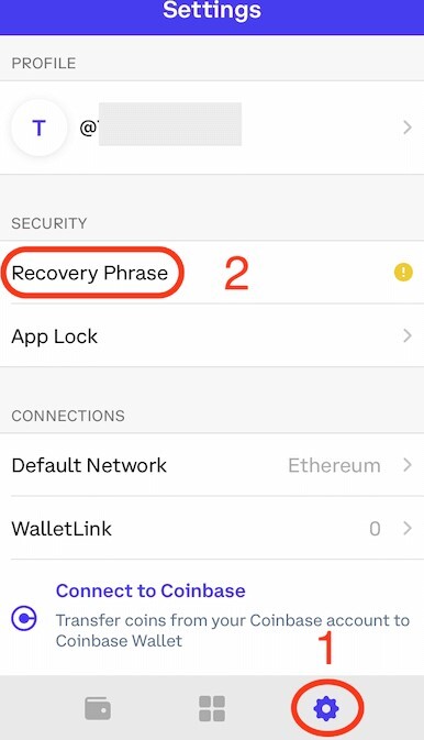 display the seed of your Coinbase wallet in the application settings