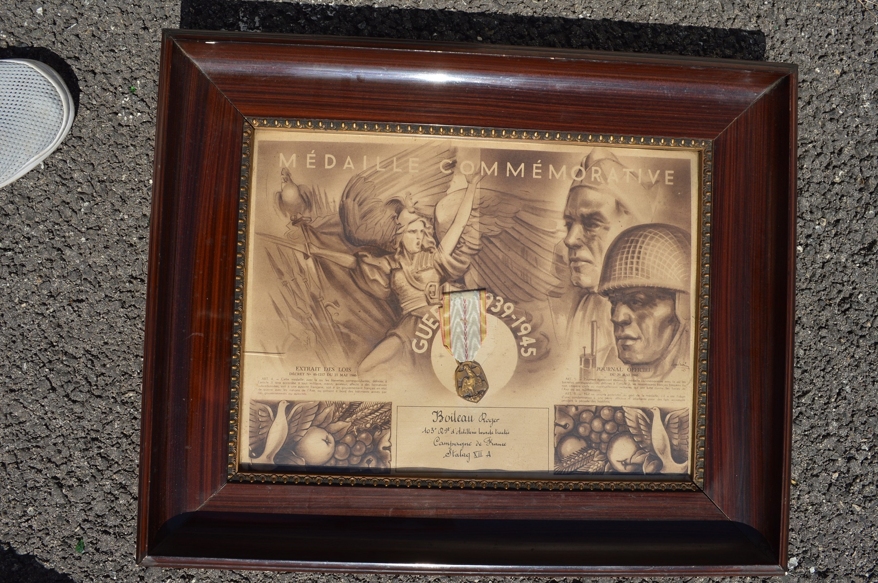 Diplôme médaille commémorative 39-45 - 103ème RALT Xj6b