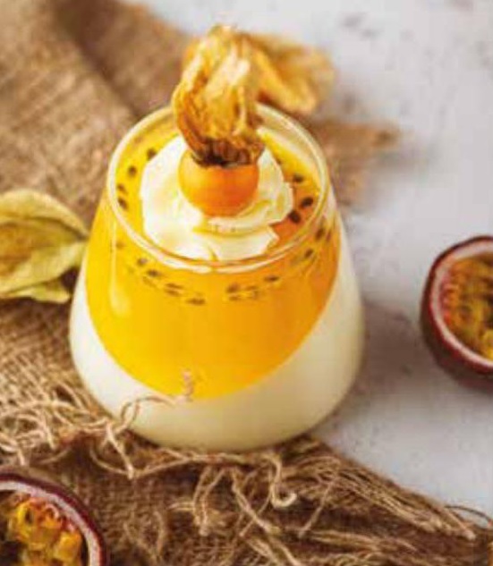 Panna cotta vanille/passion/physalis 54ok