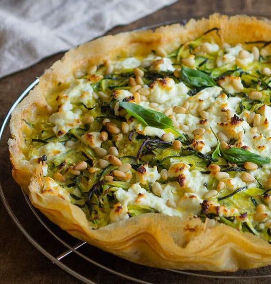 Quiche feuilles de brick/courgettes/chèvre/pignons Ygh5