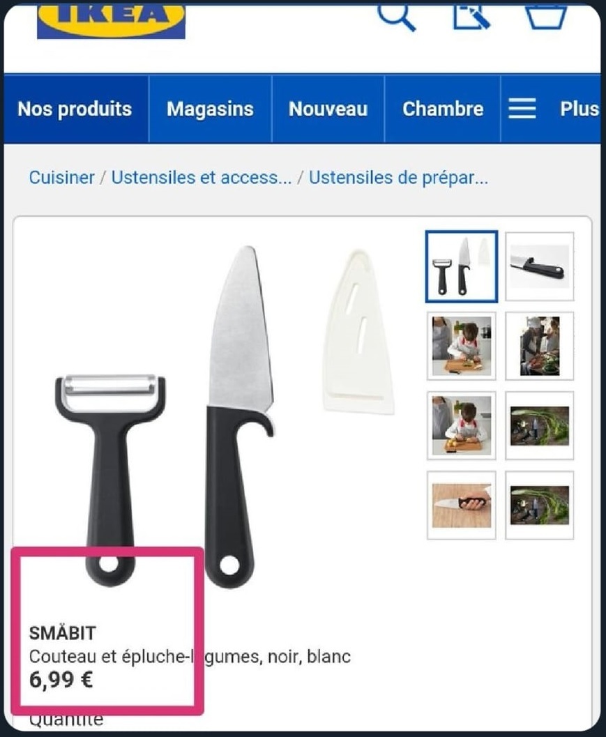 SMÅBIT Couteau et épluche-légumes, noir, blanc - IKEA