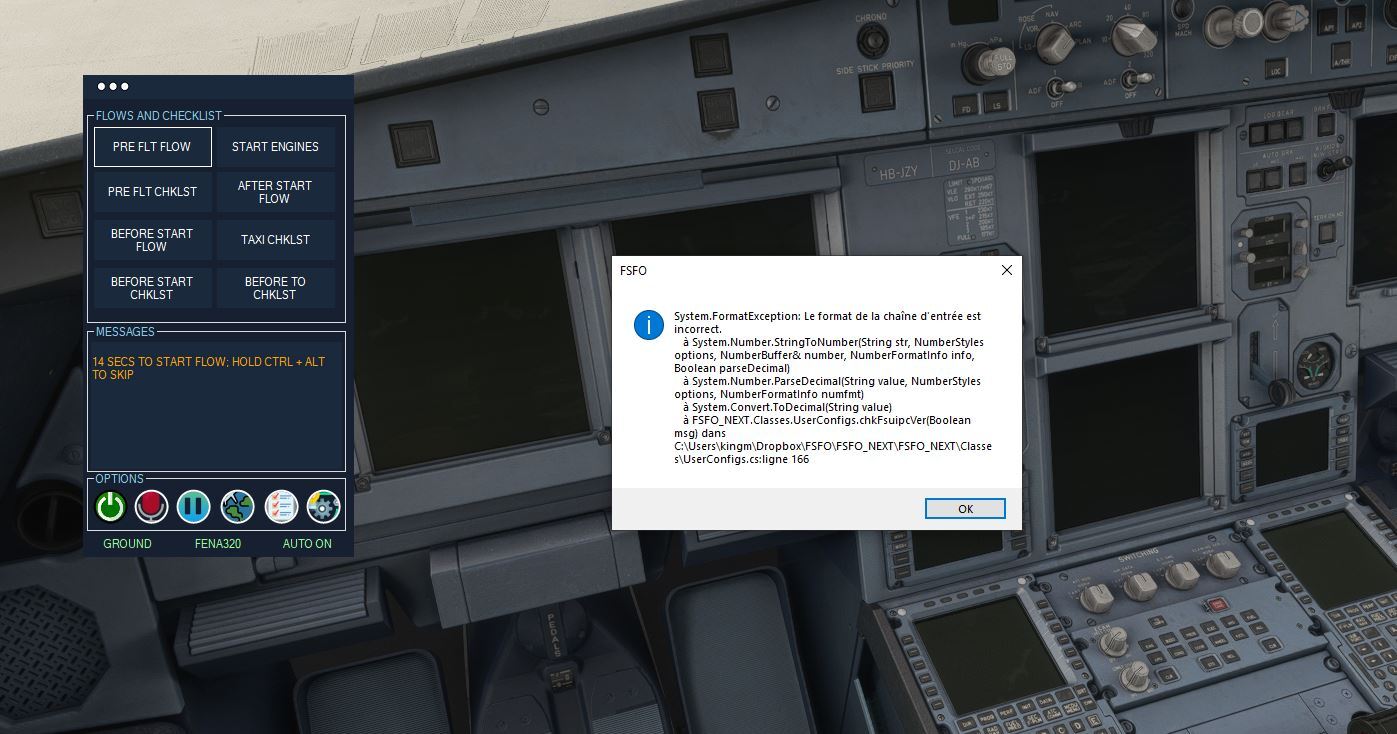 Error starting application Flight Simulator Addons
