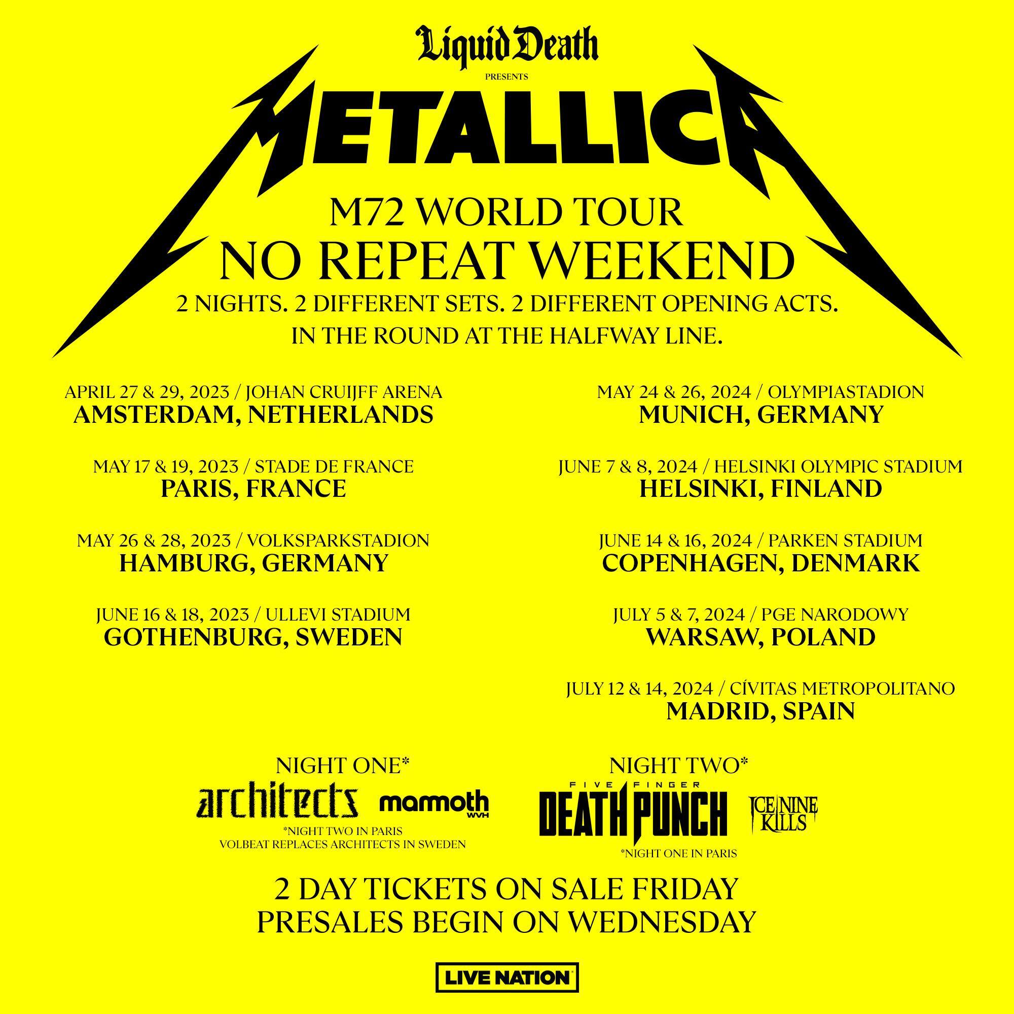 Metallica Tour 2023 & 2024 Annonces Concerts et reports Hellfest