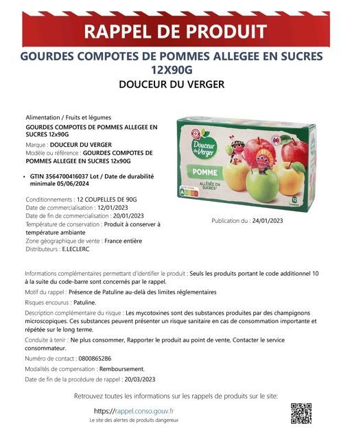 de notes RAPPEL DE PRODUIT GOURDES COMPOTE DE POMMES