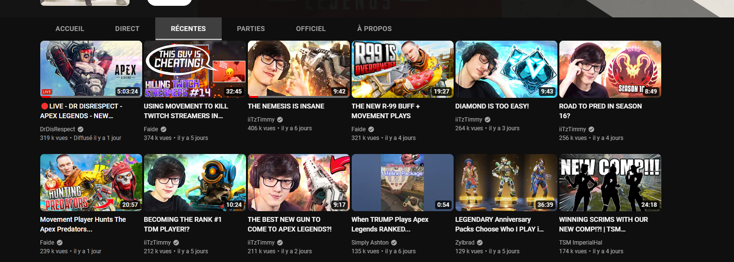 Recent tab in game card in Youtube Recent tab in game card