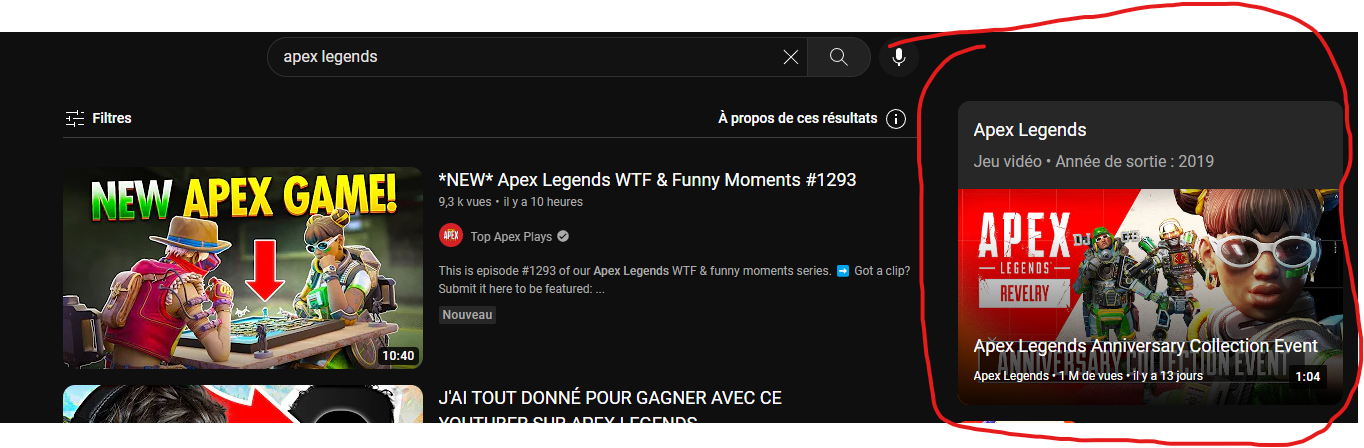 Apex Legends research on Youtube Card games on Youtube