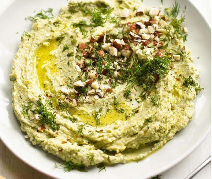 Houmous épinards/feta/aneth/amandes Cwrj