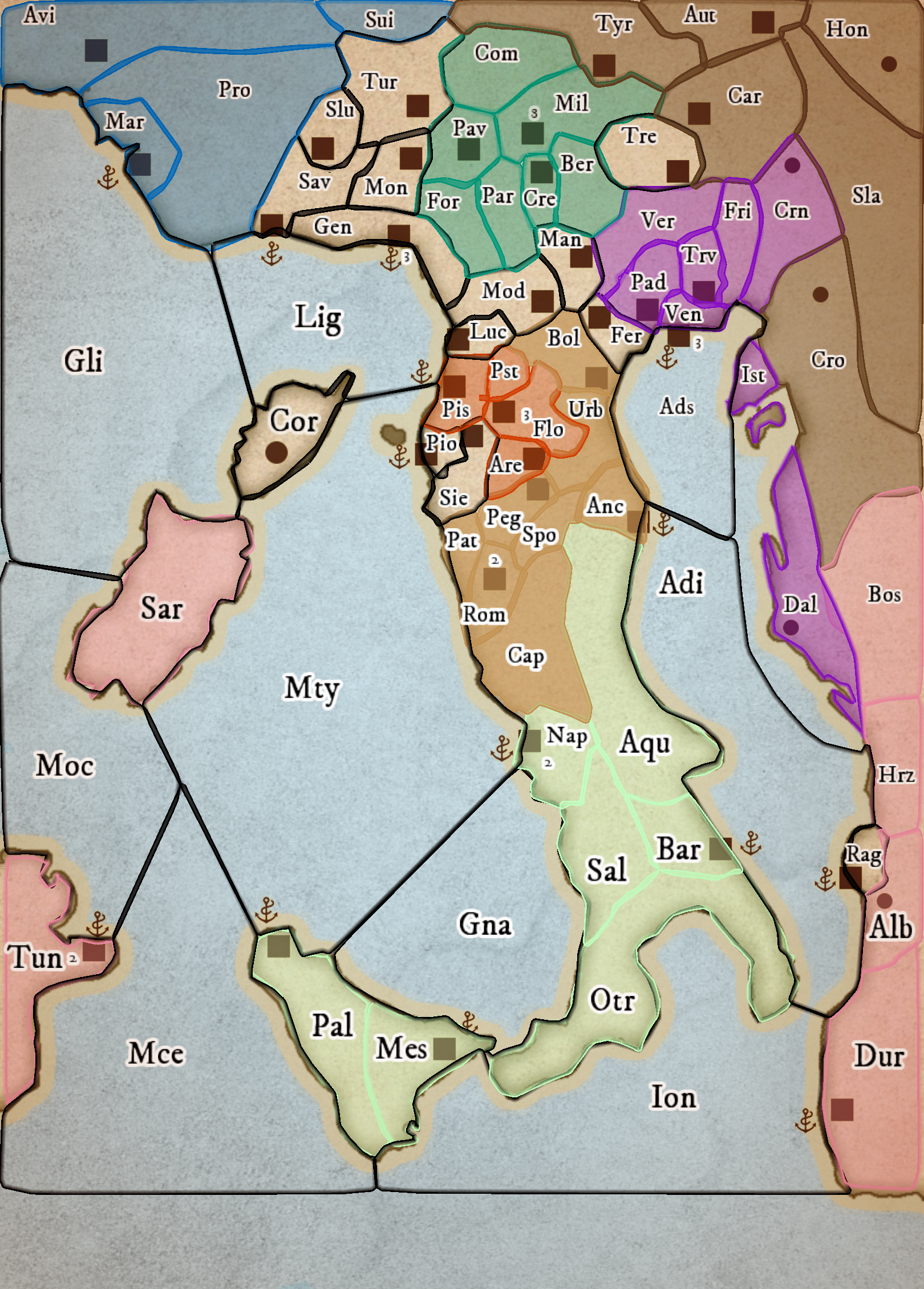 Carte de la situation géopolitique italienne