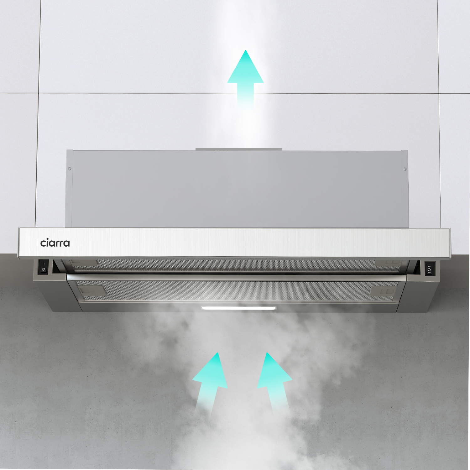 CIARRA Hotte Tiroir Téléscopique 60cm 370 M3/h 58dB Recyclage / Evacuation LED Eclairage Inox CD6906DS 18 hotte ciarra tiroir