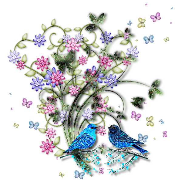 Tubes PNG" Composition de fleurs, oiseaux ,papillon, abeille" 076y