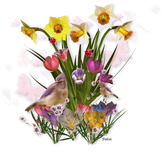 Tubes PNG" Composition de fleurs, oiseaux ,papillon, abeille" 1fc2