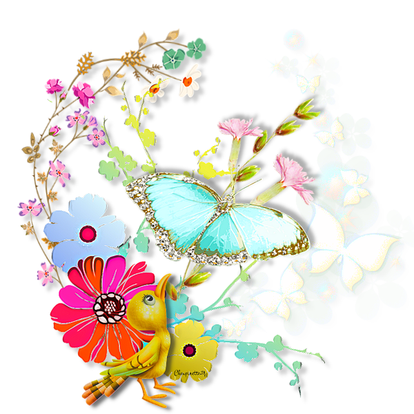 Tubes PNG" Composition de fleurs, oiseaux ,papillon, abeille" 6epk