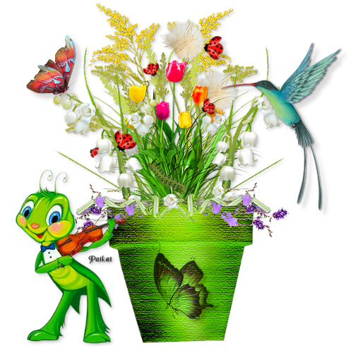 Tubes PNG" Composition de fleurs, oiseaux ,papillon, abeille" Cggj