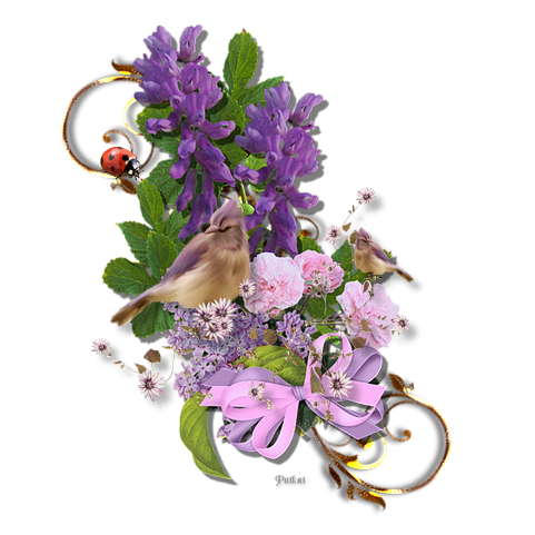 Tubes PNG" Composition de fleurs, oiseaux ,papillon, abeille" Ele6