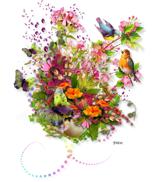 Tubes PNG" Composition de fleurs, oiseaux ,papillon, abeille" Make
