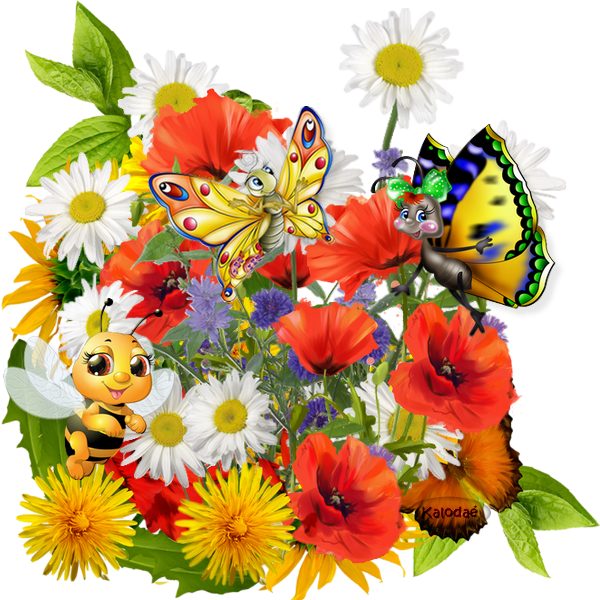 Tubes PNG" Composition de fleurs, oiseaux ,papillon, abeille" Xvy2