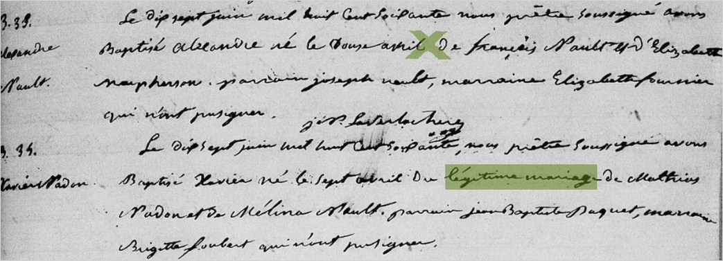 Baptême en 1860 d'ALEXANDRE NAUD, à Maniwaki