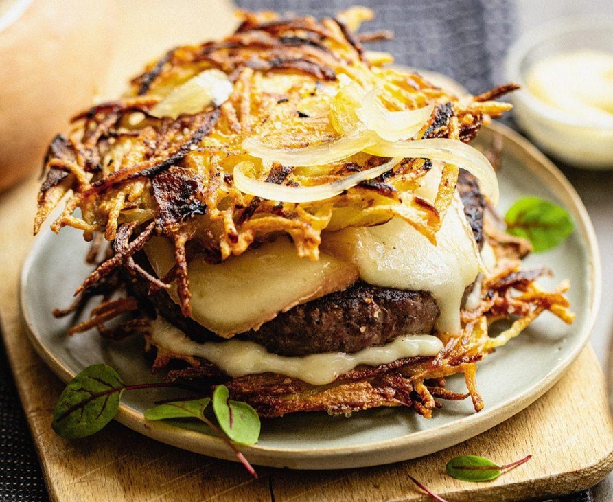 Burger au rösti d'oignons/pommes de terre 7u5x