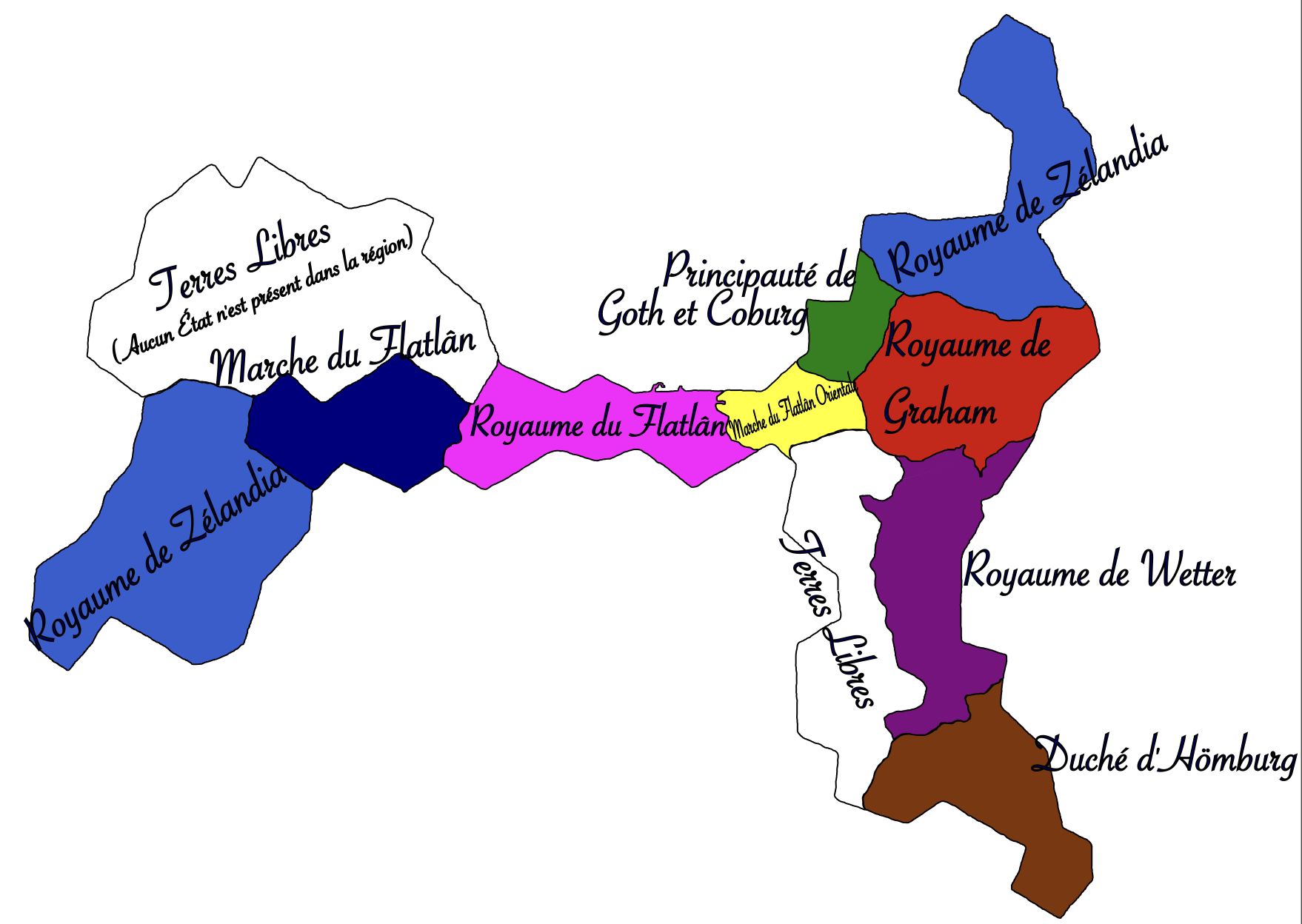 carte du territoire morcelé en plusieurs États indépendants.