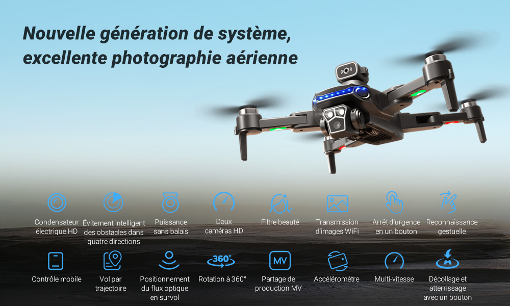 Drone Dragon Touch 4K - 2 Caméras, WiFi, Évitement Obstacles 360°, 2 Batteries