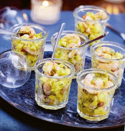 Salade de crevettes/orange/mangue/piment Kdmm