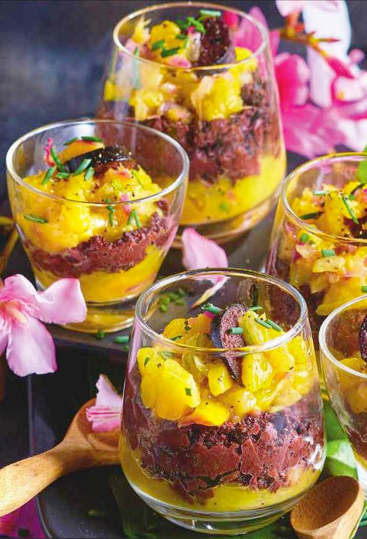 Verrines de boudins antillais/confit de mangue E7f5