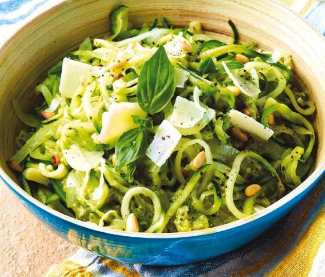 Spaghettis de courgettes au pesto d'olives V9nb