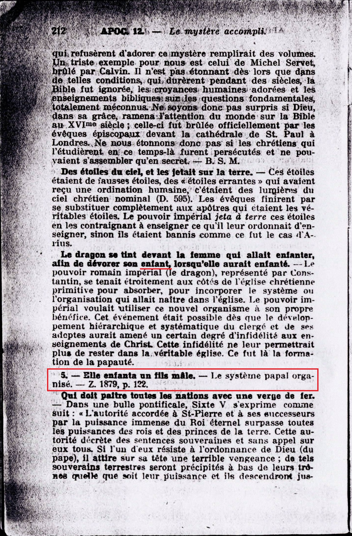 L'enfant Apoc. 12 = le système papal organisé, NON , le Royaume de 1914 58hs