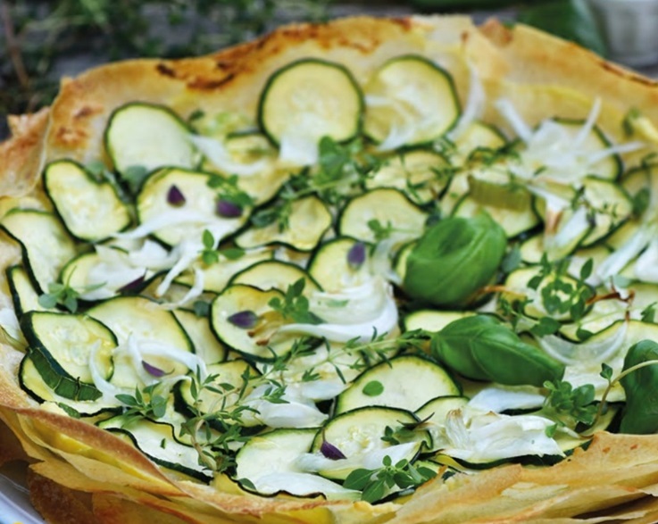 Tarte fine courgette/fromage de chèvre/basilic 4upu