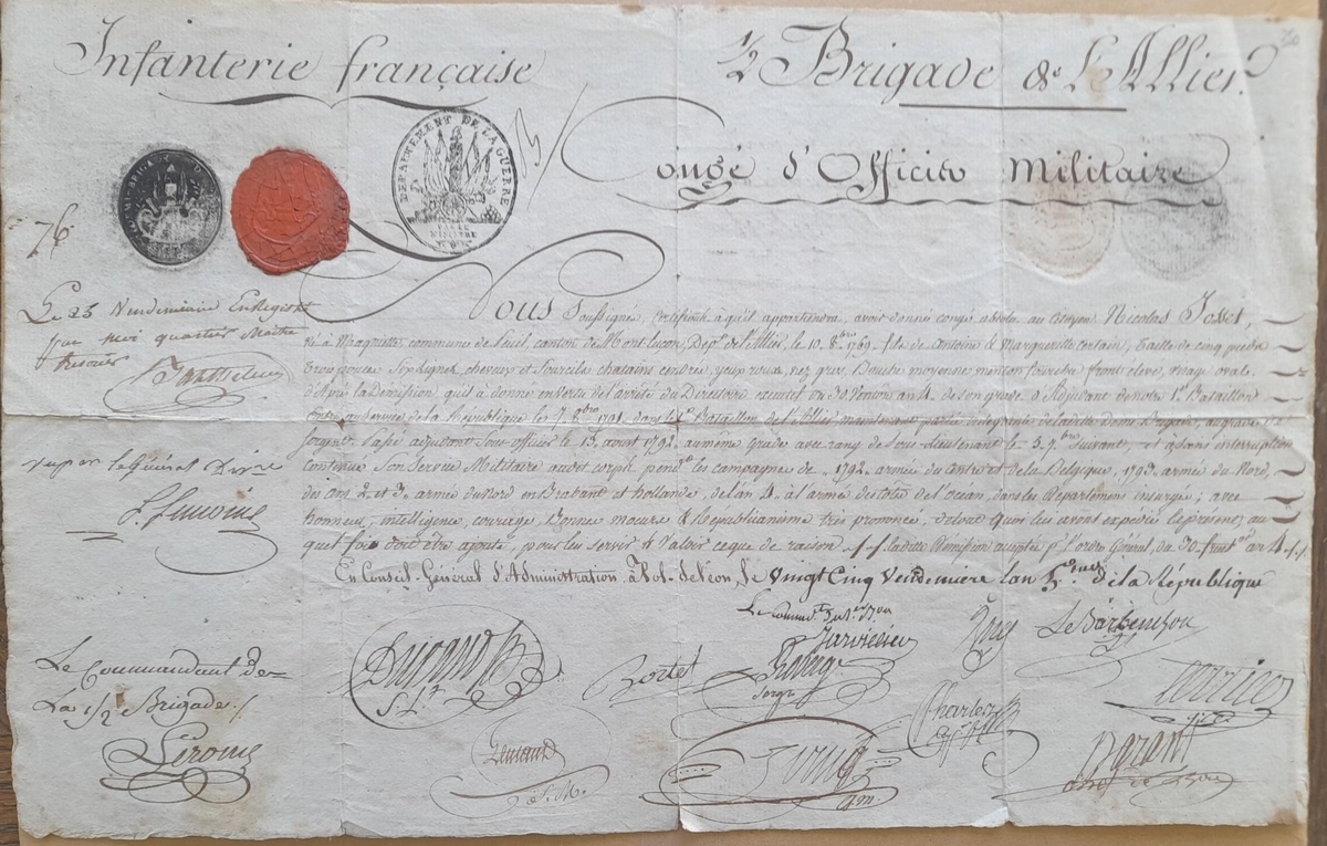 1/2 brigade de l'Allier congé d'un officier époque Directoire Wwff