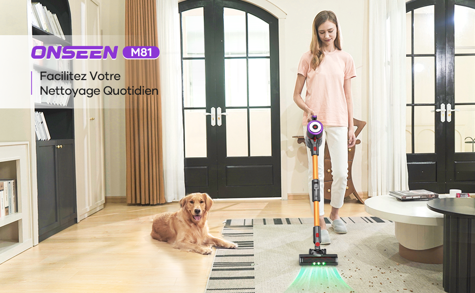 Aspirateur Balai Sans Fil, 38Kpa-450W Aspirateur Sans Fil Puissant Avec