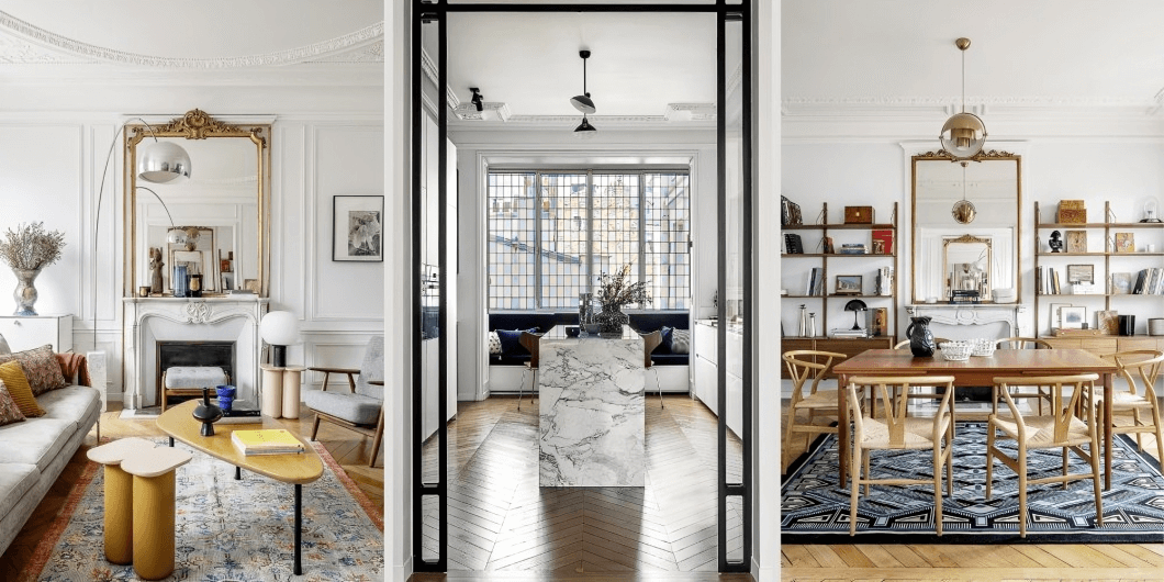 Appartement haussmannien à Paris avec moulures, cheminée en marbre, hauts plafonds 