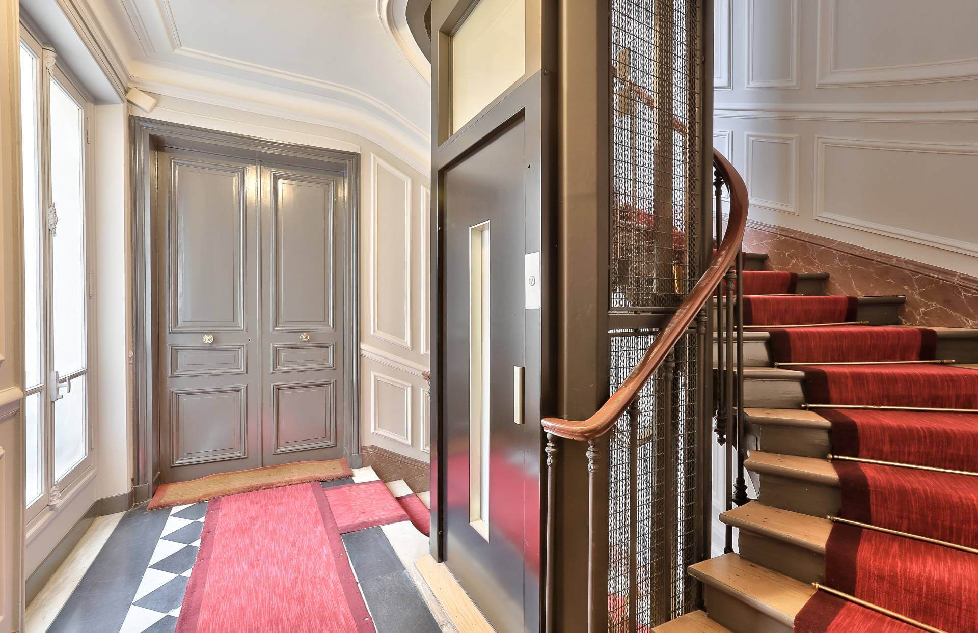 Elevator and staircases in Haussmann buildings in Paris